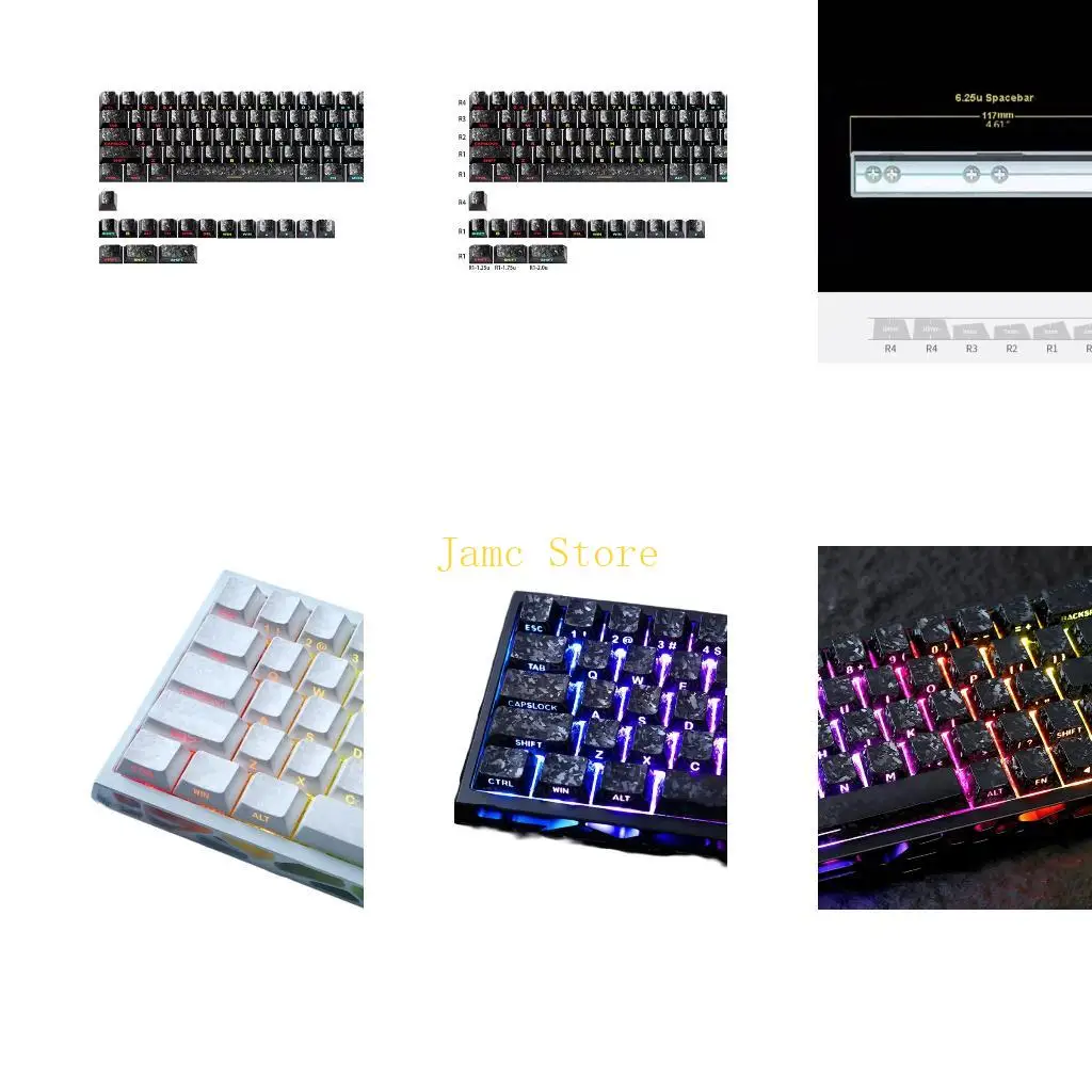 LX0B Original Profile Keycaps Carbon Fiber Texture PBTs Material 82Key Transparents Side Print for Various Keyboard Layouts