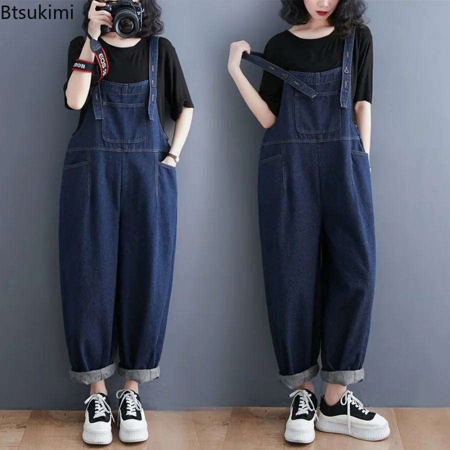 Loose Oversized Denim Jumpsuits for Women Casual Streetwear Fashion Straight Leg Vintage Strap Pants Ladies Baggy Jeans Overalls