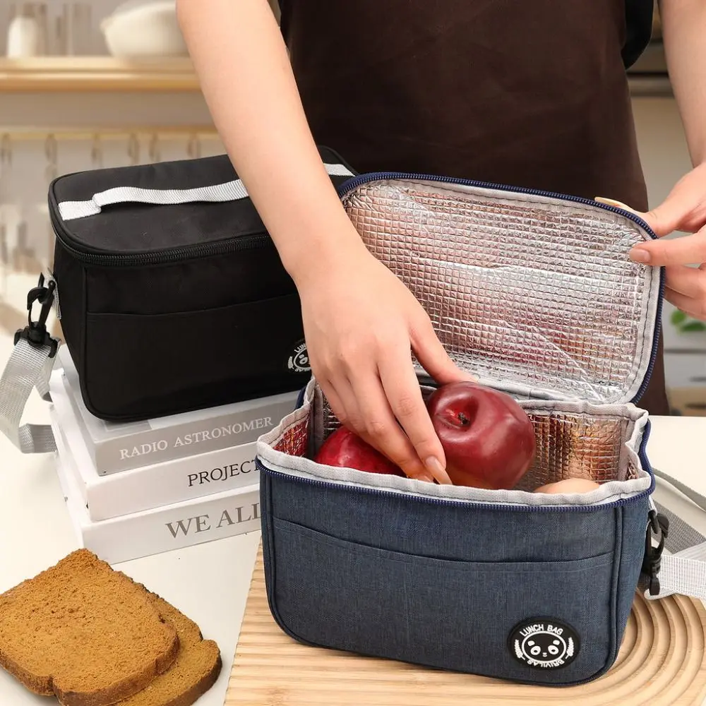 حقيبة غداء ذات سعة كبيرة مع حزام قابل للتعديل بطبقة مزدوجة حقيبة يد للتخييم سميكة قابلة للطي صندوق معزول للطعام