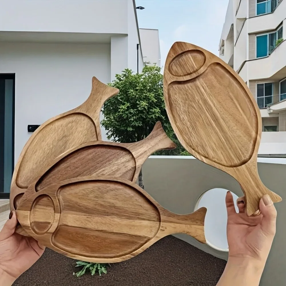 Snacks Tray Natural Wooden Fish Dish Handmade Rustic Fish Shaped Plate Multipurpose Serving Platter Restaurant Use