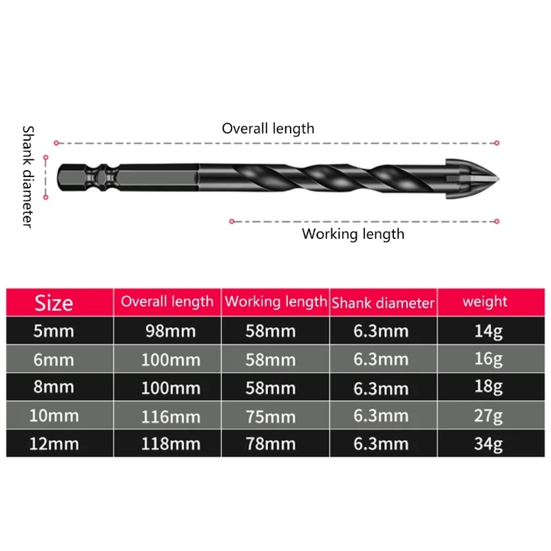 10Pcs Masonry Concrete Drill Bit Set Ceramic Tile Bits for Drill Tip Shank Bit for Brick Tile Glass Dropship