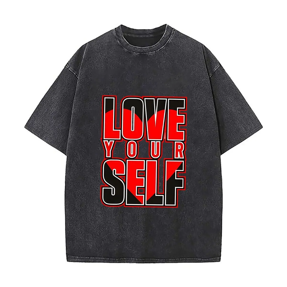 Love Yourself Bold Red Black Wall Decor Distressed Faded Baggy Streetwear Tops for Park Hangouts