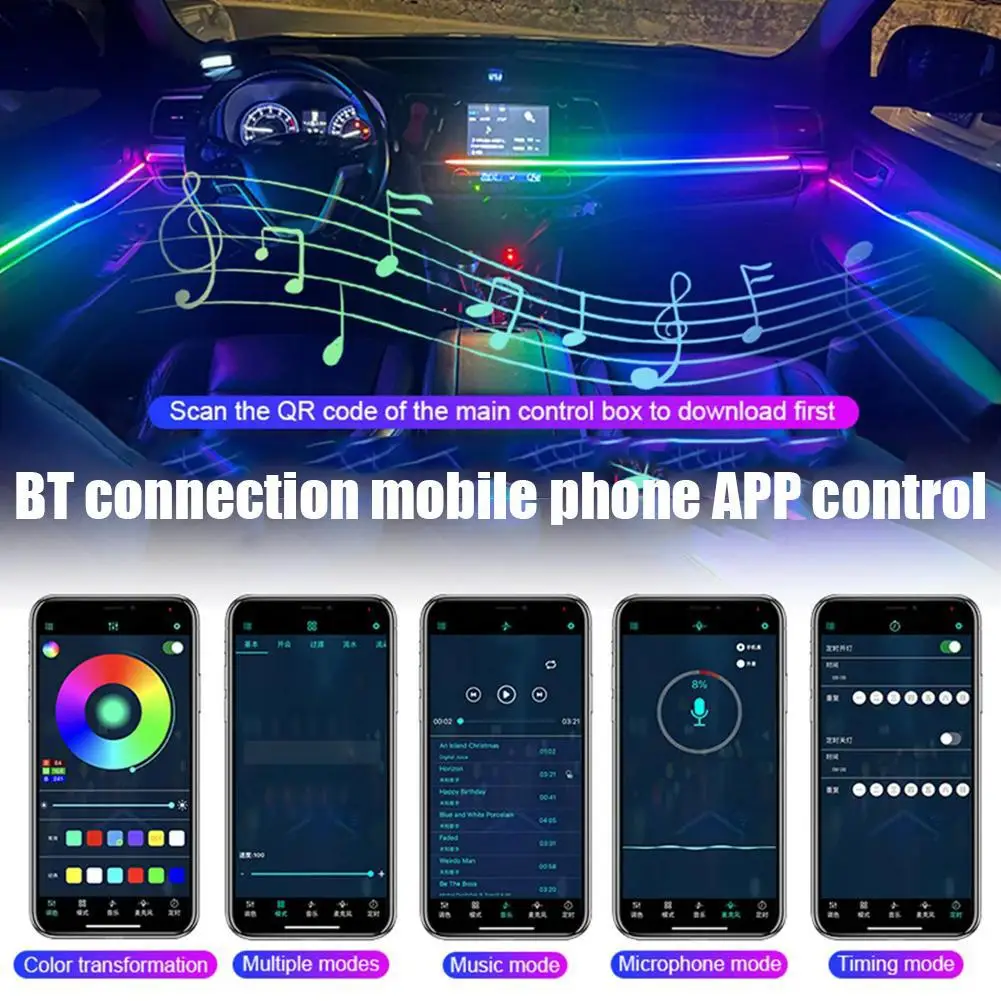 12V Auto Universal RGB Atmosphere Lights Dream Symphony Car Interior Streamer LED App Control 18 In 1 Full Car Dynamic Lights