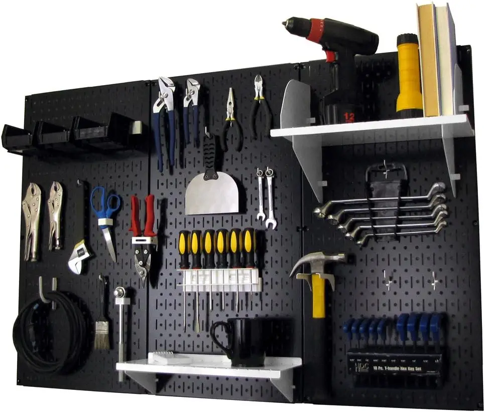 Pegboard Organizer Wall Control 4 ft. Metal Pegboard Standard Tool Storage Kit with Black Toolboard and White Accessories