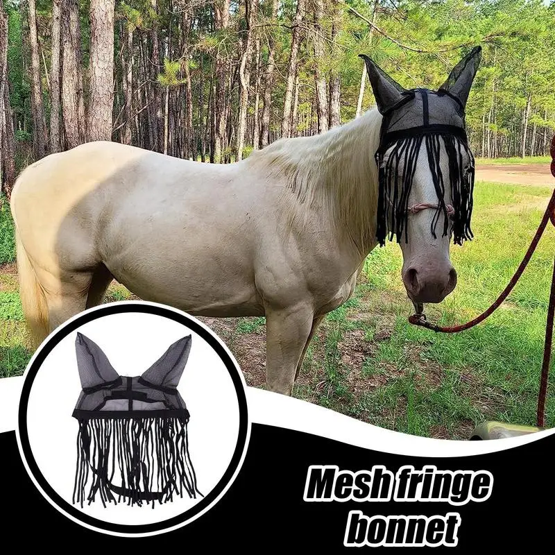 Horse Fly Cover With Ear Mesh Horse Fly Cover With Ears Adjustable Pet Supplies With Tassels UV Shield Equestrian Equipment For