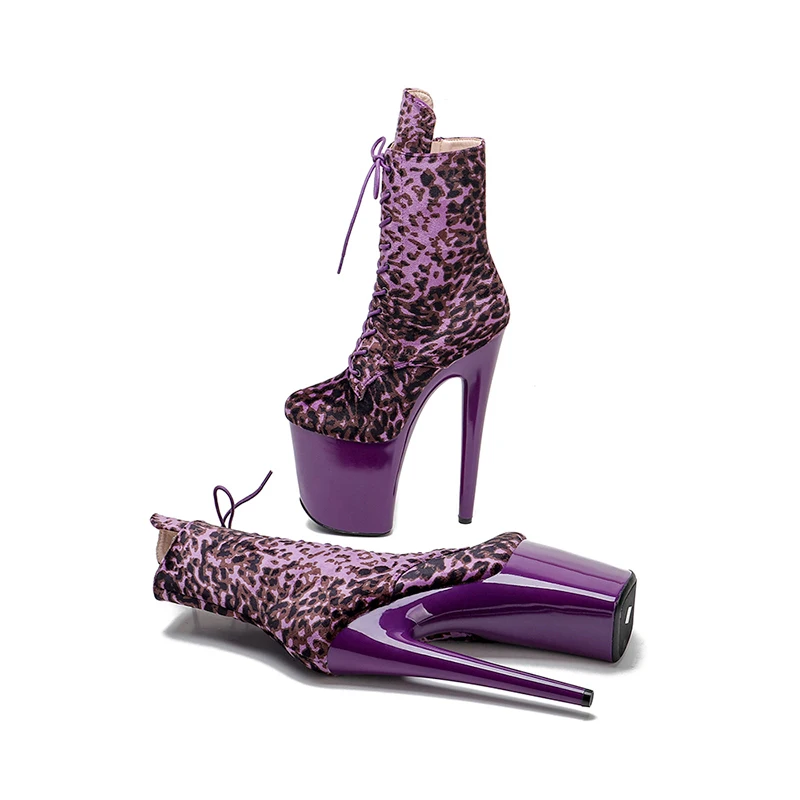 Leecabe 20cm/8inches Suede upper Leopard print style  Fashion High Heel platform party  stripper heel Pole Dancing boots