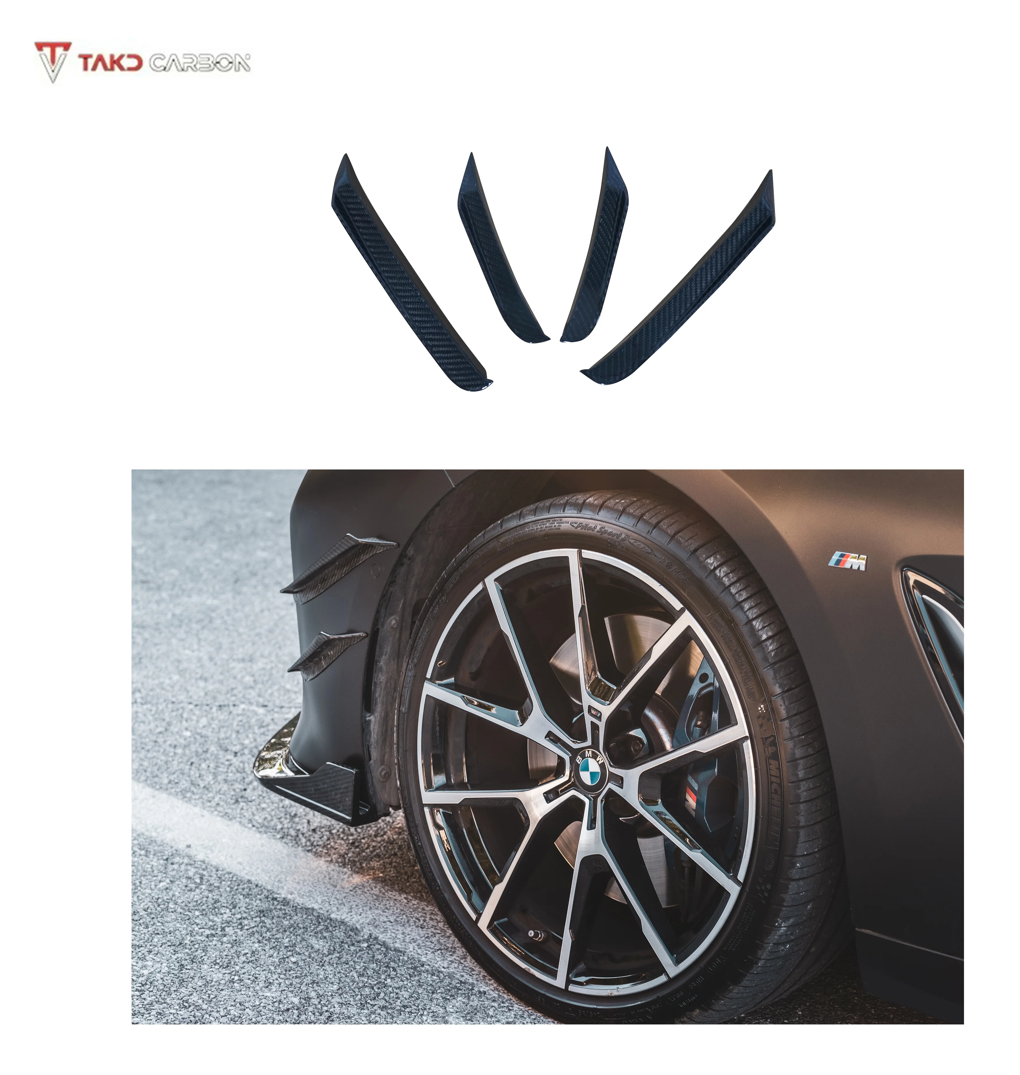 

Hot Customized Dry Carbon Fiber Front Bumper Canards for bmws 8 Series G16 Trim Side Canards