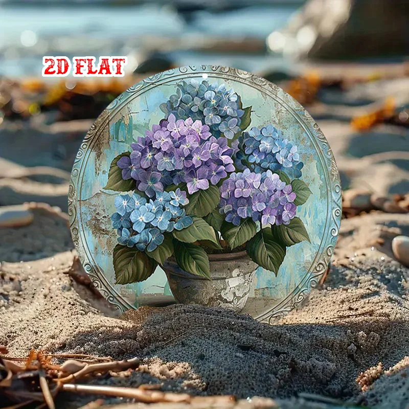 Adorned with A Bouquet, Featuring Blue Hydrangeas. This Vintage Rustic Metal Art Can Serve As A Decorative Piece for Your Home