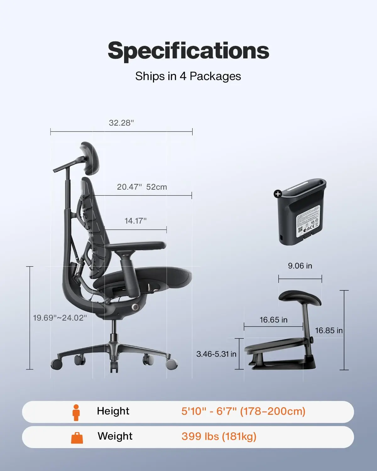 Maxis Airflow Big and Tall Ergonomic Office Chair, Graphite 52cm