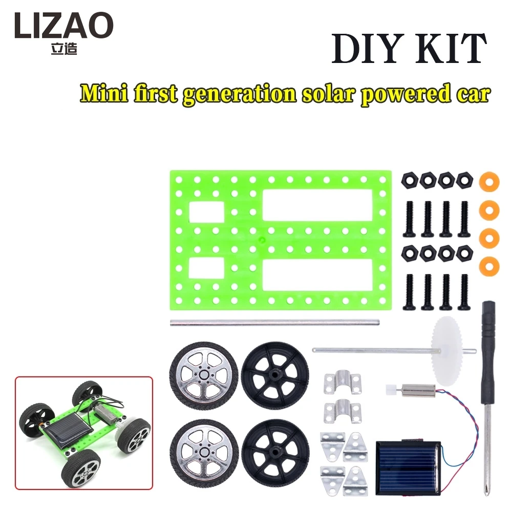 LIZAO Kids Solar Car Mini DIY Assembly Kit Energy Powered Vehicle STEM Educational Science Experiment Toy for Children Gift