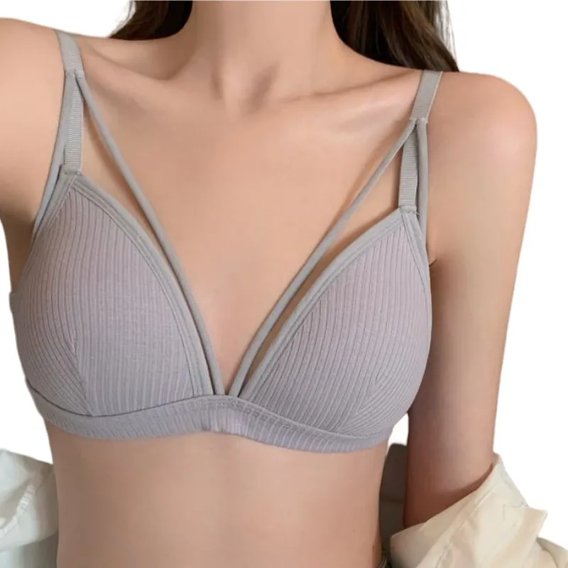 Cotton Bra For Women Push Up Bralette Sexy Lingerie Deep V Backless Comfort Small Breast Thin Pad Bra Female Cotton Underwear