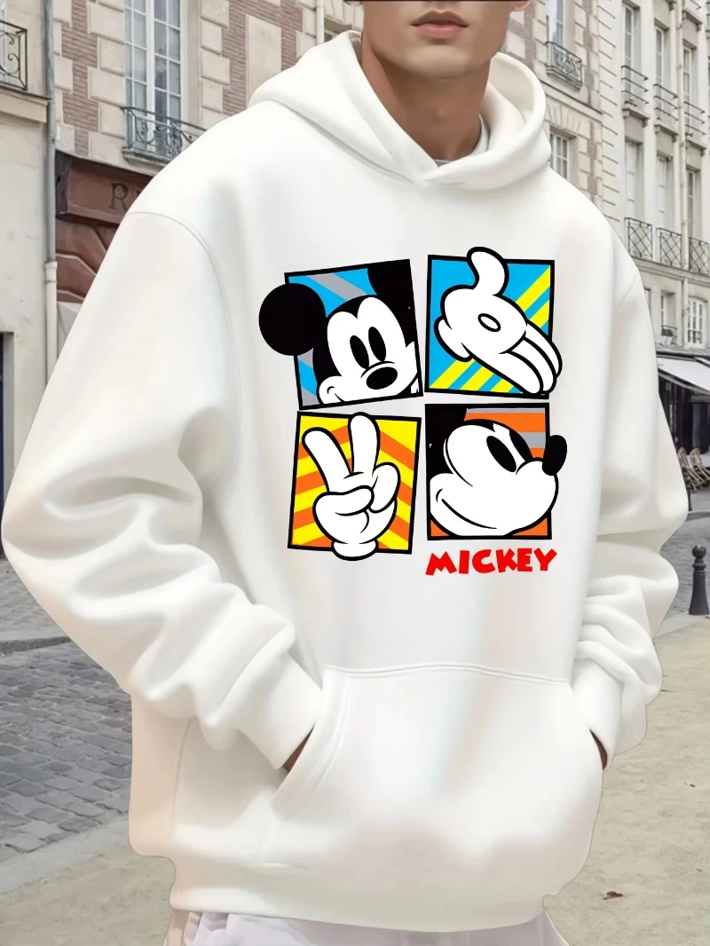 

MINISO 2025 men's hoodie Mickey pattern pullover men's hoodie streetwear sweatshirt men and women casual cartoon pullover simple