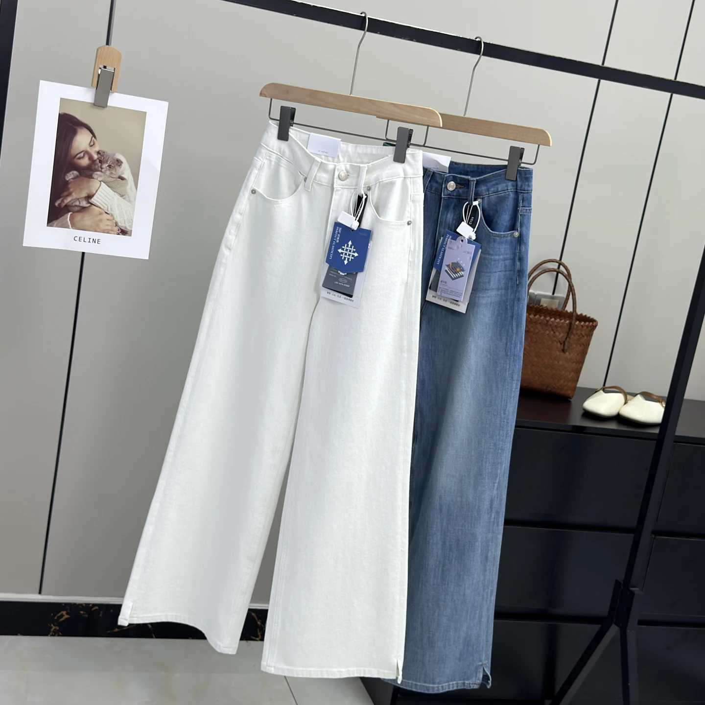 

Брюки Treasure Gods! Винтажные четырехсторонние эластичные тонкие прямые свободные джинсы с высокой талией, широкие брюки