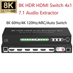 8K 60Hz HDR10+ UHD HDMI-compatible Switcher Dolby Version Atmos HLG CEC ARC HD Switch 4 In 1 Out 4K120Hz VRR Auto Switch