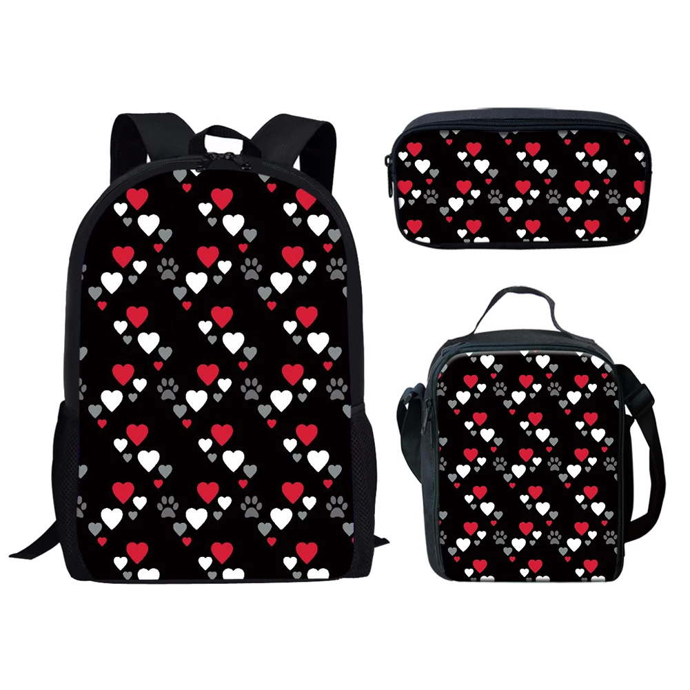 Bolsa escolar com estampa de pata de desenho animado, 3 unidades, estudante, campus, mochila com almoço, bolsa de lápis, adolescentes, meninos, meninas, mochila de armazenamento casual