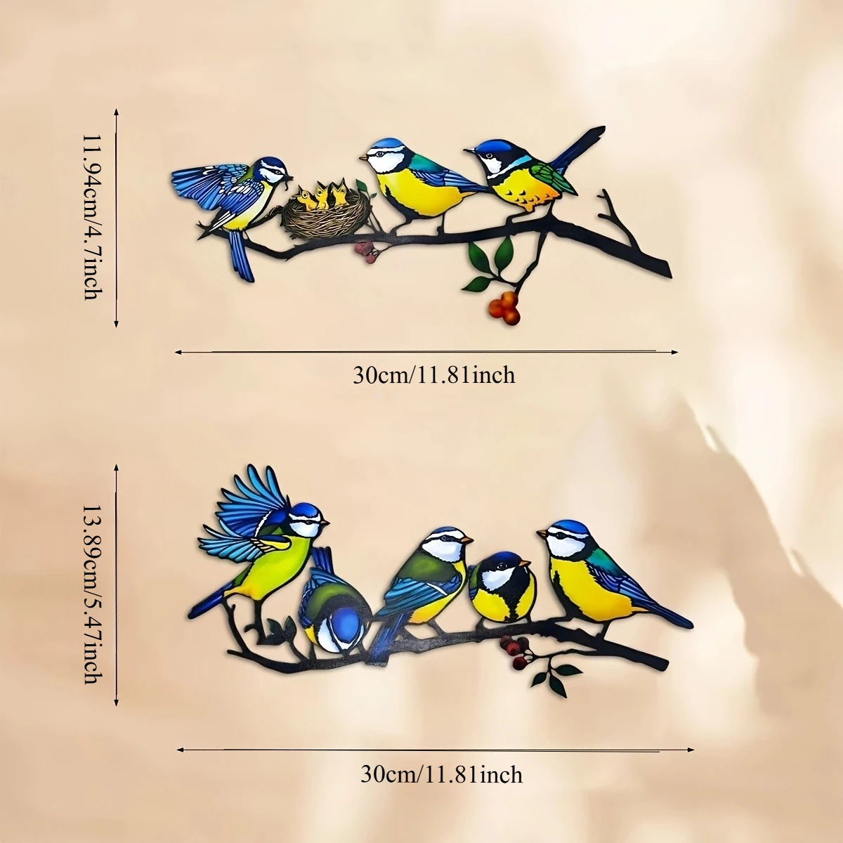 2D Flat - A Vibrant 2pcs Metal Wall Art Set Featuring Designs of Colorful Parrots And Hummingbirds, Ideal for Decorating Homes