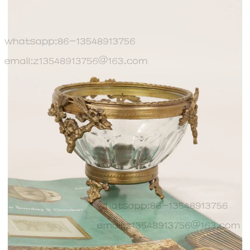 American retro brass glass tall relief fruit plate utensils home living room ornaments