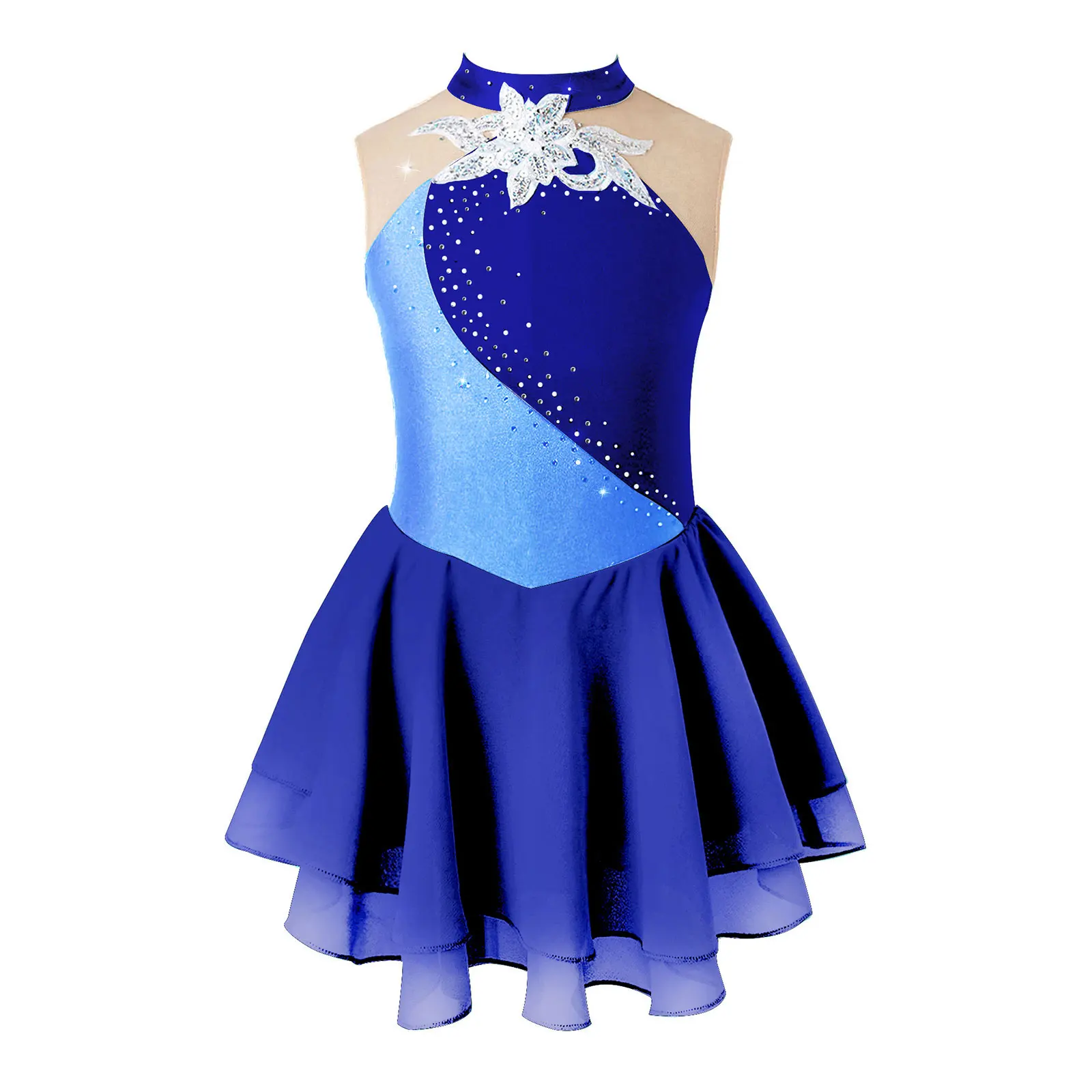 Kids Girls Shiny Rhinestone Gymnastics Leotard Figure Skating Dress Ballet Tutu Dress Jersey Lyrical Dance Leotard Costume