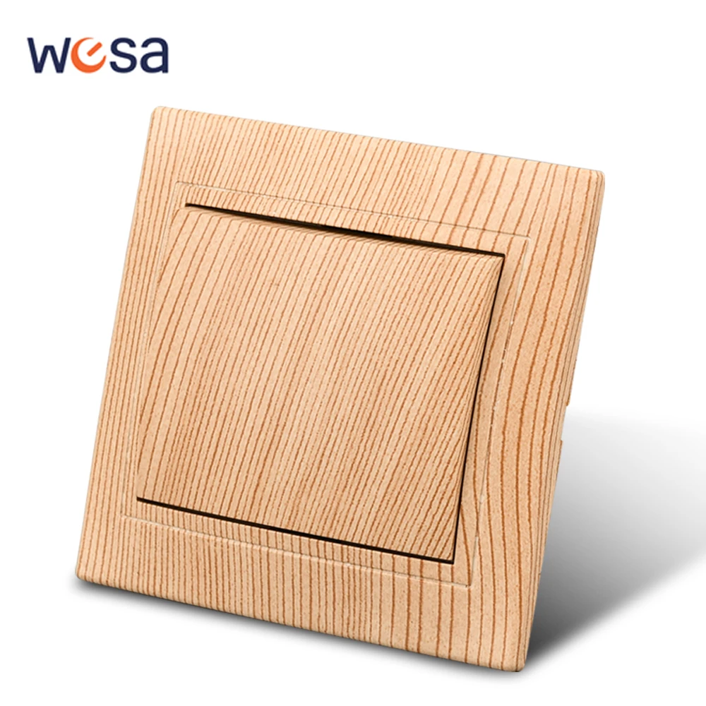 WESA Wood Wall Switch Classic Flame Retardant Plastic Panel 1 Gang 1 Way Vintage Wooden Color Wall Switch AC 250V France Spain