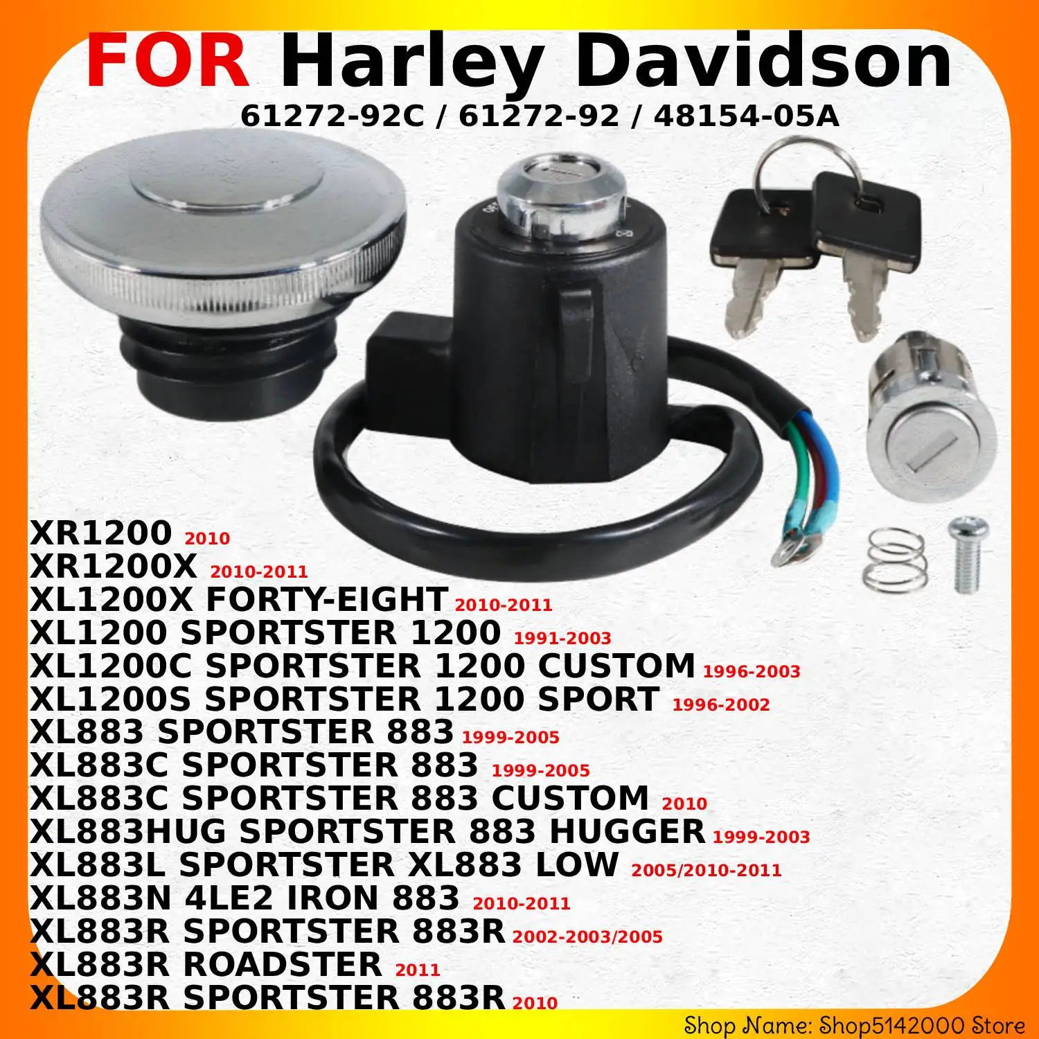 Fuel Gas Tank Cap Ignition Switch Lock Key For Harley Davidson XL883 XL883C XL883HUG XR1200 XL1200 SPORTSTER XL1200X FORTY-EIGH