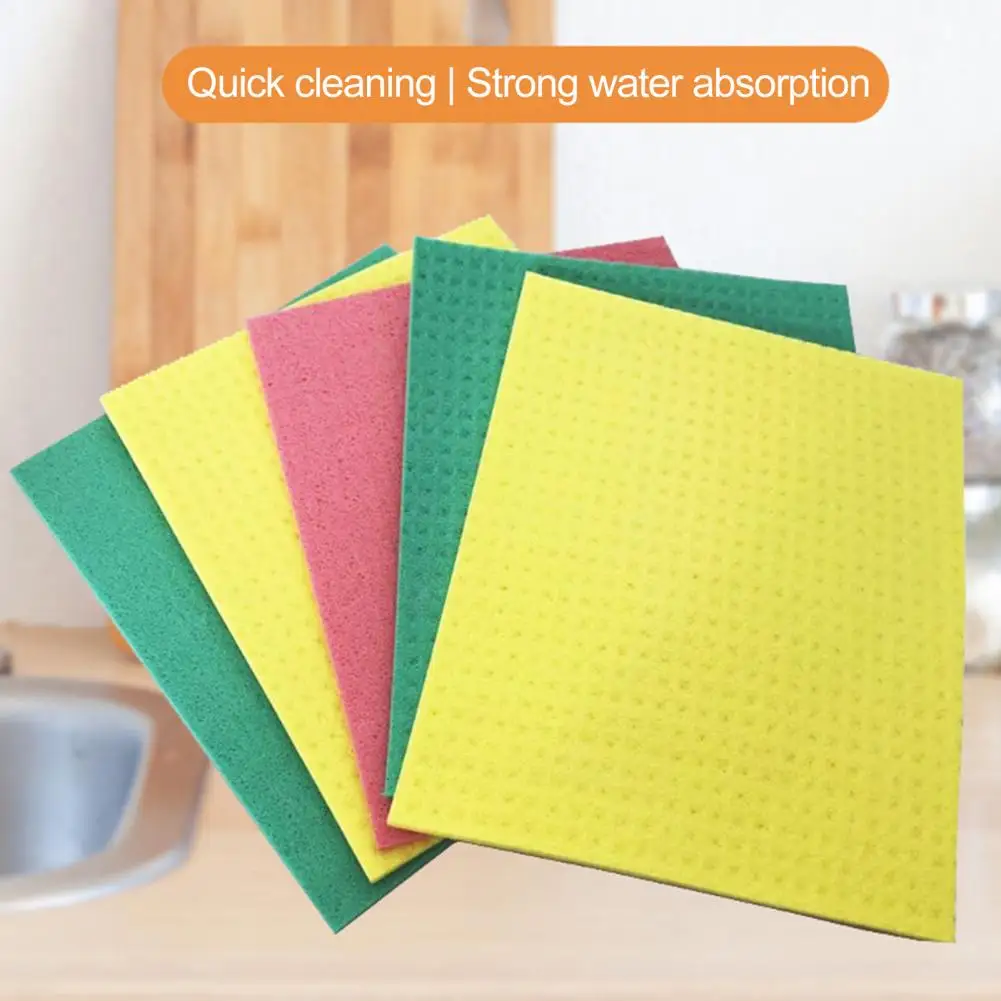 Washable Dishcloth 10pcs Oil-proof Absorbent Kitchen Cellulose Sponge Dishcloth Quick Drying Scratch Free Reusable Soft Washable