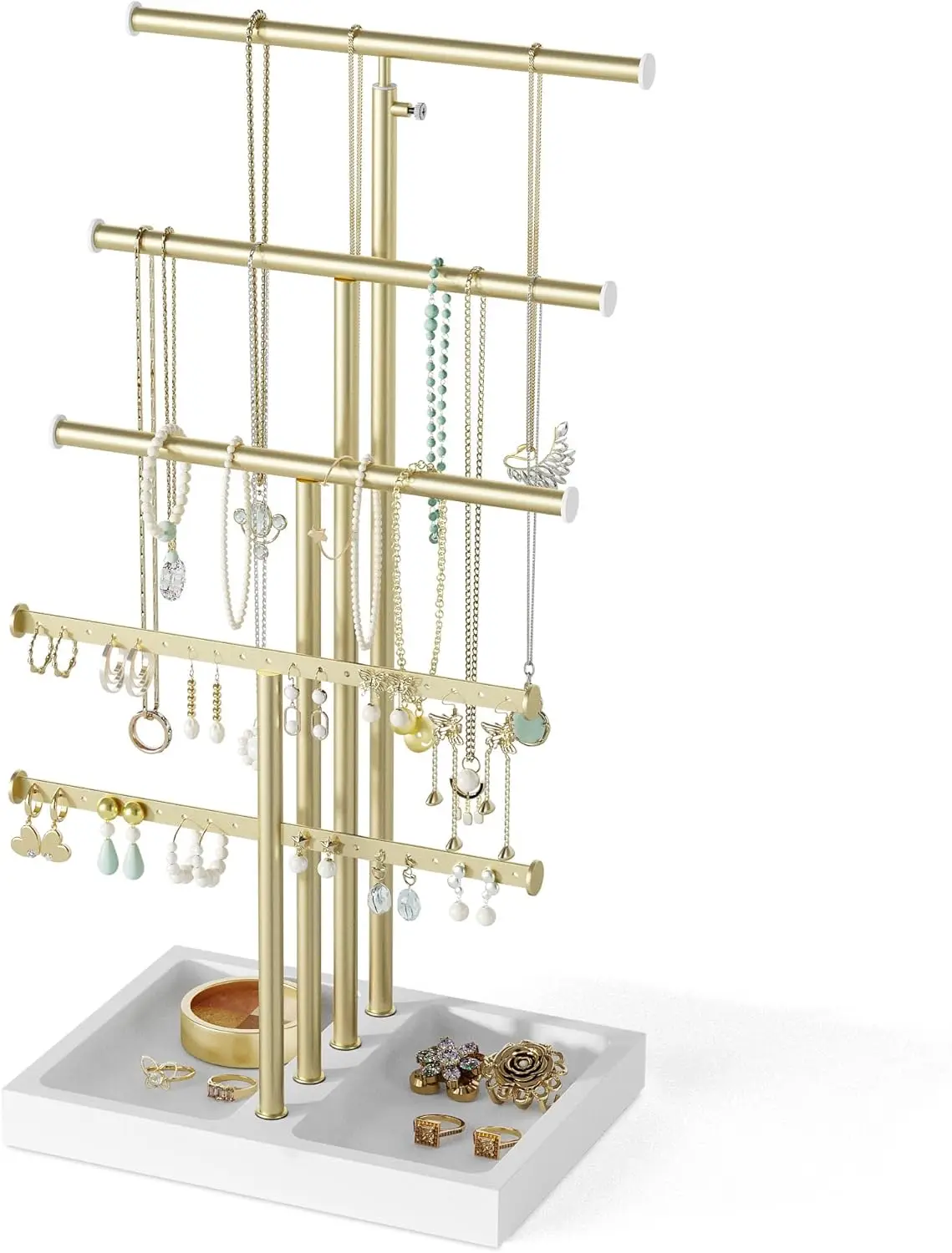 

Jewelry Organizer Stand, 5 Tier Large Necklace Holder with Wooden Base, Jewelry Holder Stand Tree for Display