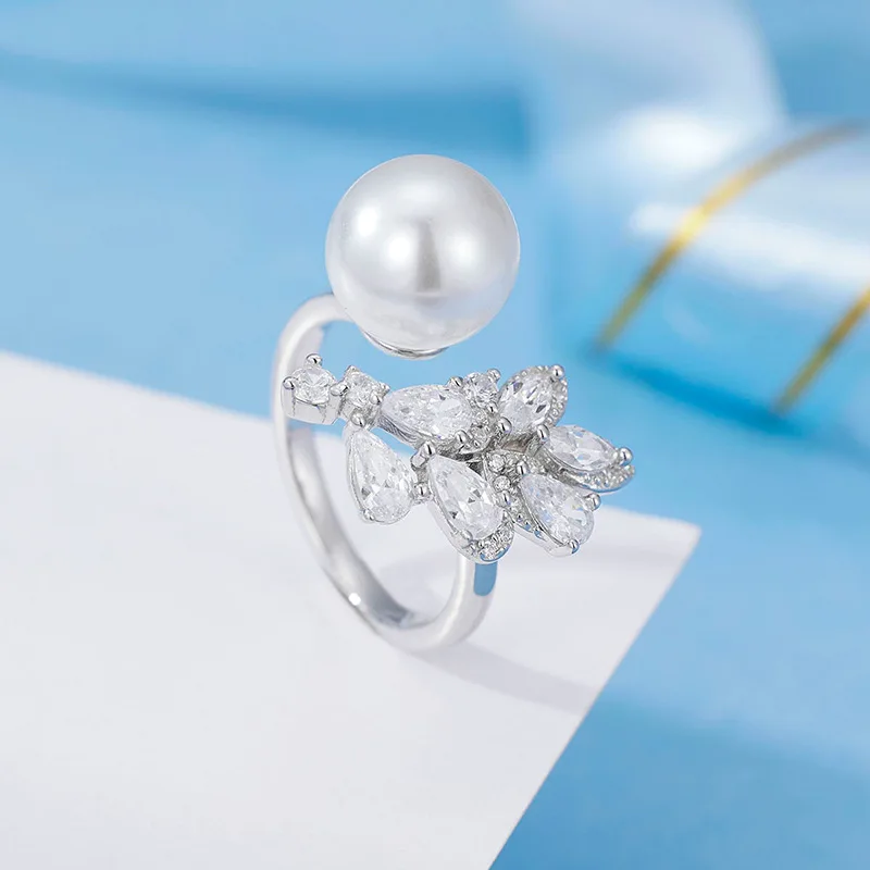 

Кольцо из стерлингового серебра 925 пробы, нишевая модель класса люкс, с австралийским белым глянцевым жемчугом, регулируемое открытое кольцо для указательного пальца.