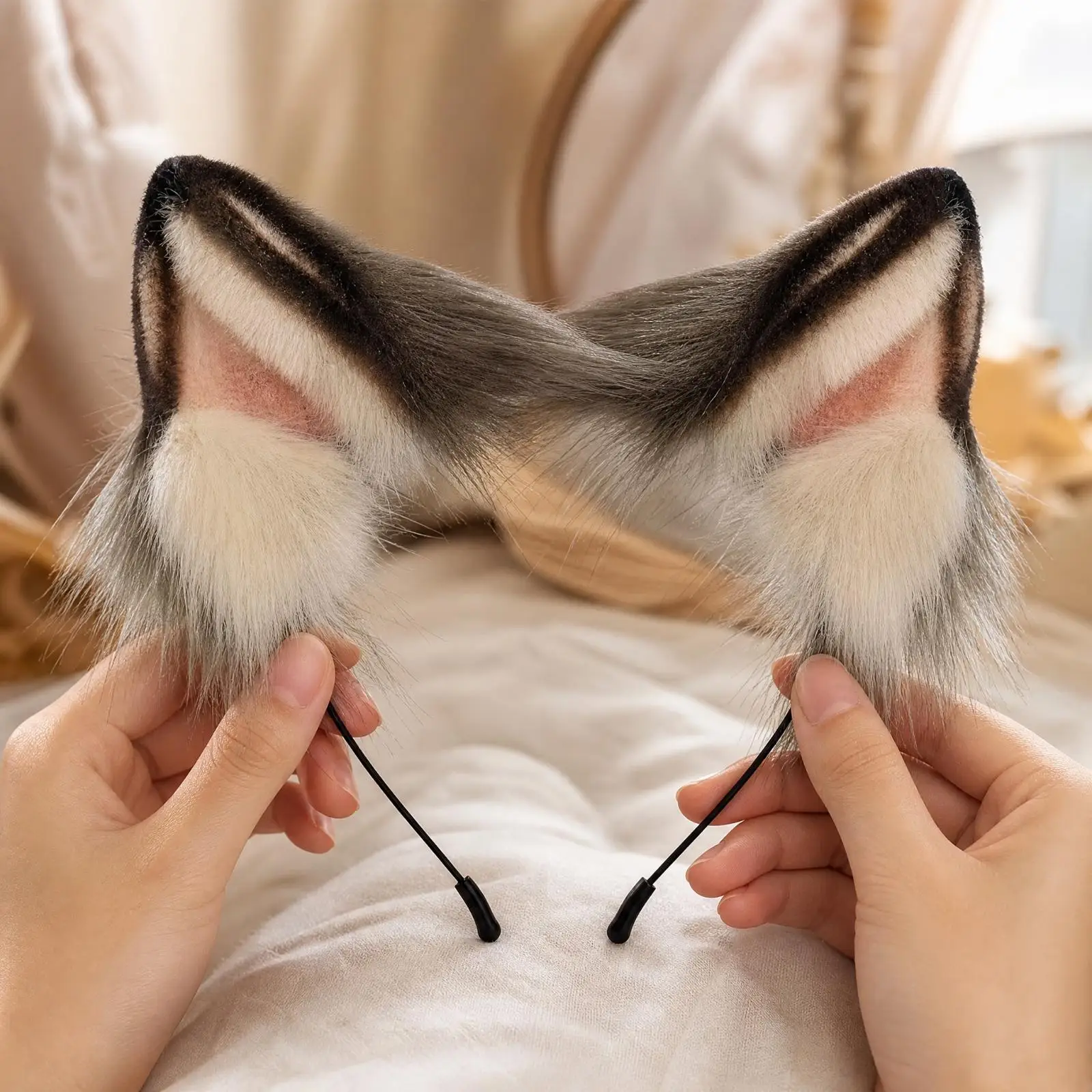 Adjustable Cat Ear Headpiece and Faux Fur Tail Set for Cosplay Costume Party Anime Convention Furry Style Accessory Gift