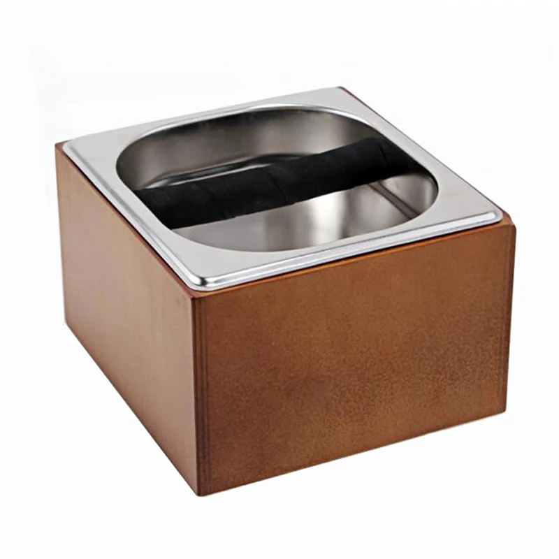 Coffee Knock Box Stainless Steel Wood Coffee Grounds Container Box Barista Coffee Residue Bucket Grind Waste Bin