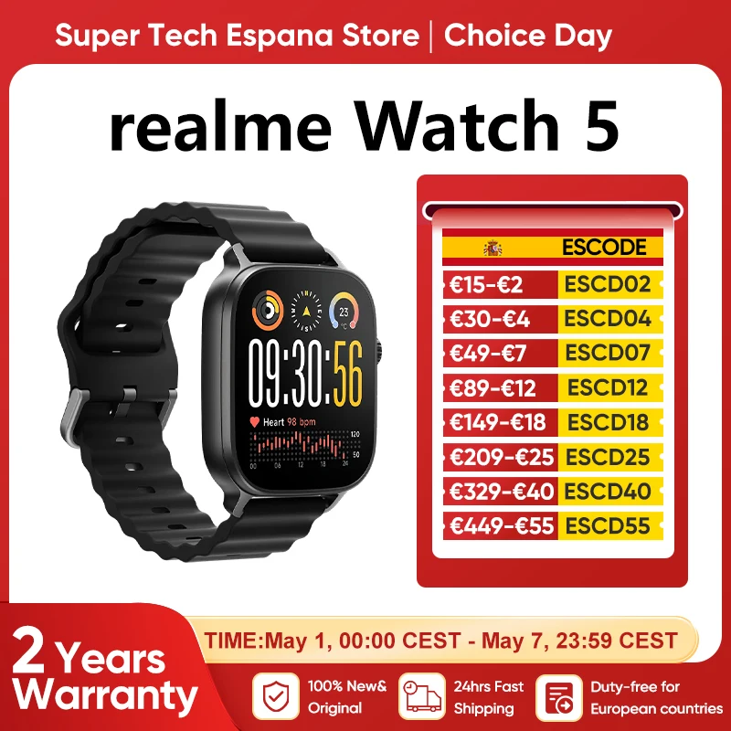 realme Watch 5 GPS NFC Smartwatch Global Version 1.97" AMOLED Screen 14 Days Battery Life Bluetooth 5.3 GNSS IP68 For smartphone realme GT 8 Pro realme 14 Pro Plus