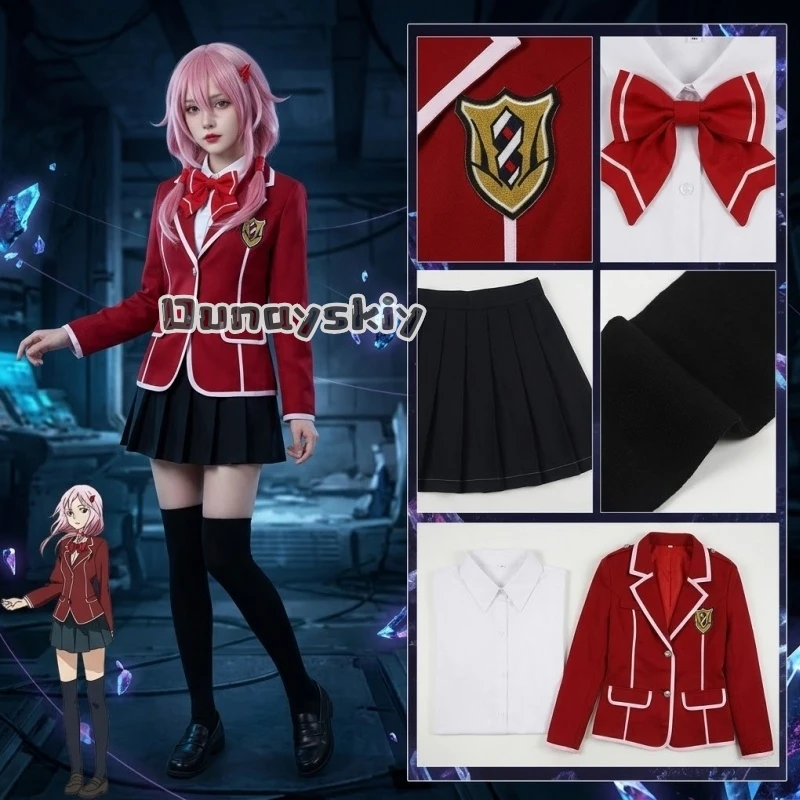 

Yuzuriha Inori Cosplay Costume Crown Shirt Red Jacket Uniform Wig Halloween Party Play Role School Uniform Clothes Clothing