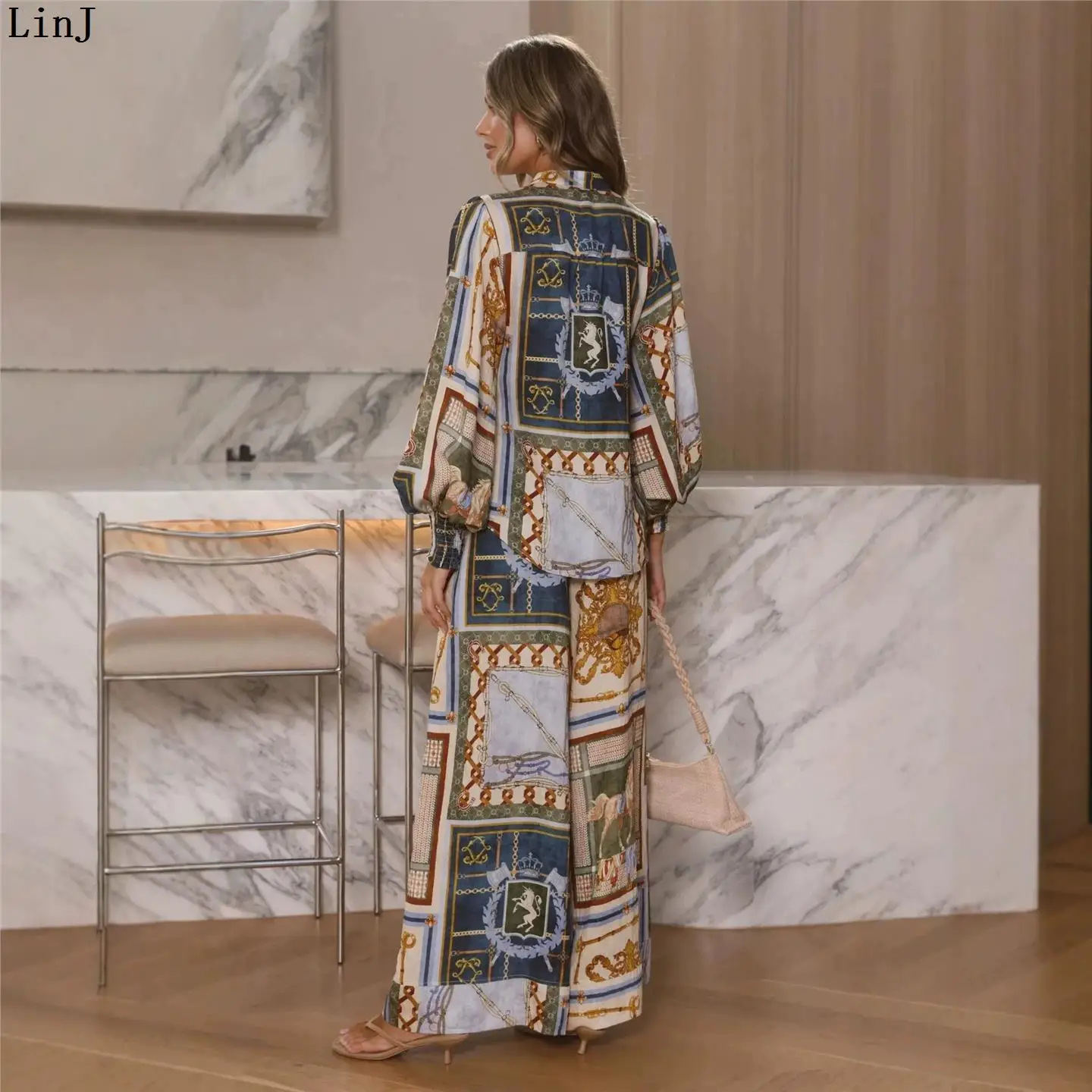 Women's Vacation Short Sleeve Color Block Casual Knot Set Long Pants Open Cardigan Four Seasons European Style Abstract Pattern