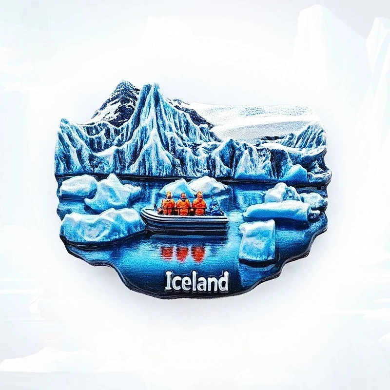 Iceland Vatnajökull Lagoon Fridge Magnet - 3D Glacial Souvenir Iceberg & Aurora Decor Unique Arctic Gift