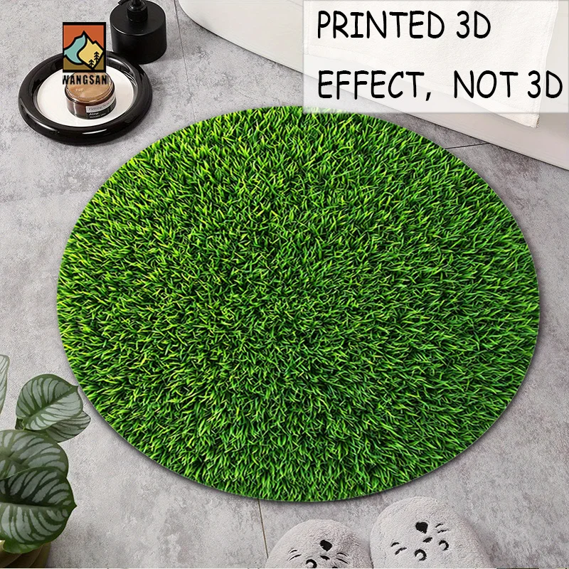 1pc Printed 3D Effect Grass Round Rug Soft Flannel Carpet for Outdoor Indoor Use Garden Patio Home Decor Floor Mat