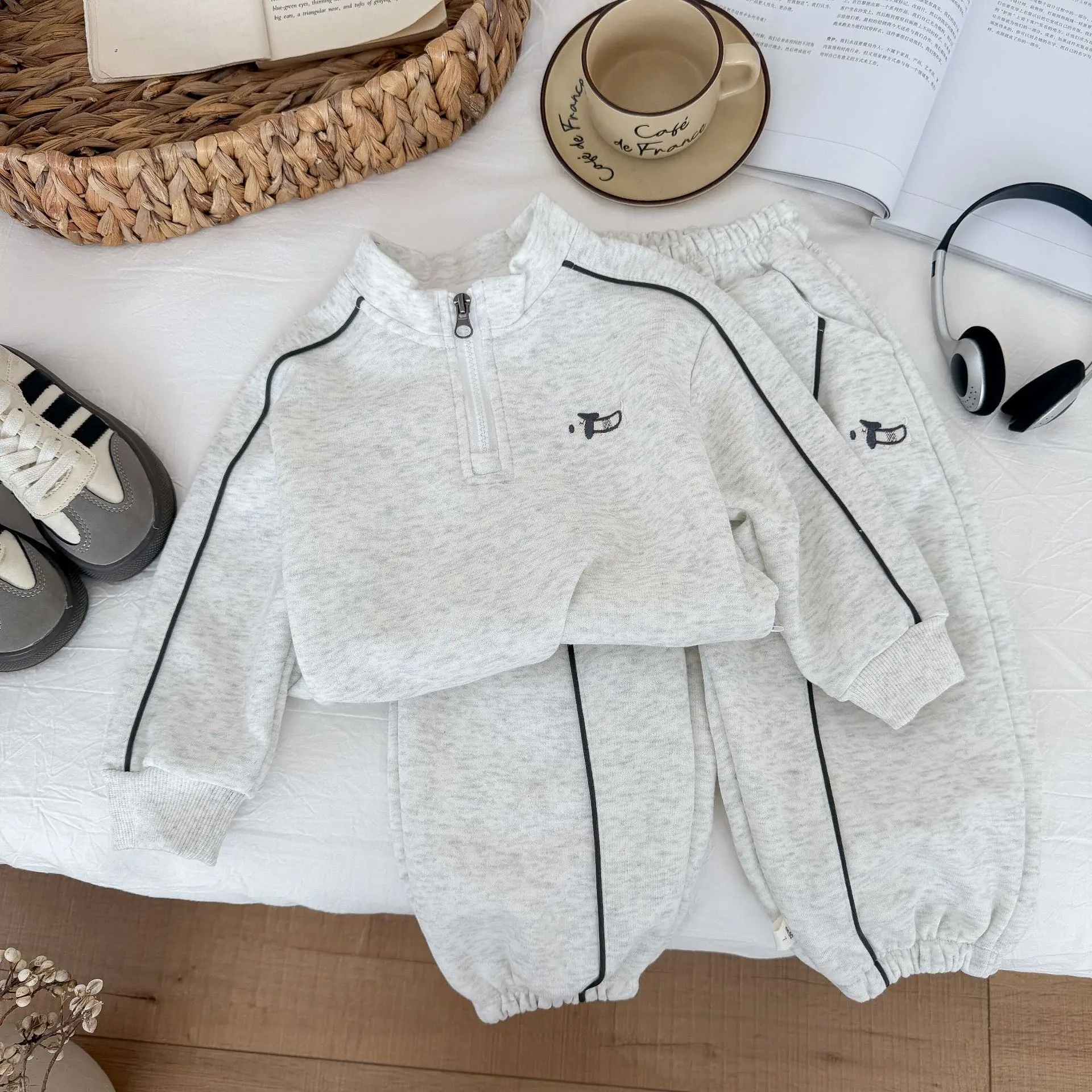 1-14 Jahre Kinderkleidungssets, neue Herbstkollektion, Jungen- und Mädchen-Langarm-Sweatshirts mit halbem Reißverschluss + Hosen, 2-teiliges Kinder-Trainingsanzug-Outfit – Detail 5