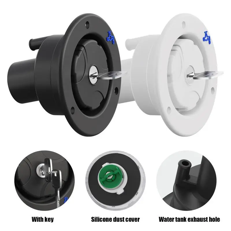 

Аксессуары для автофургонов, гравитационный люк для наполнения пресной воды, впускной фильтр, запираемый для лодок на колесах, кемперов, прицепов, черные аксессуары для караванов