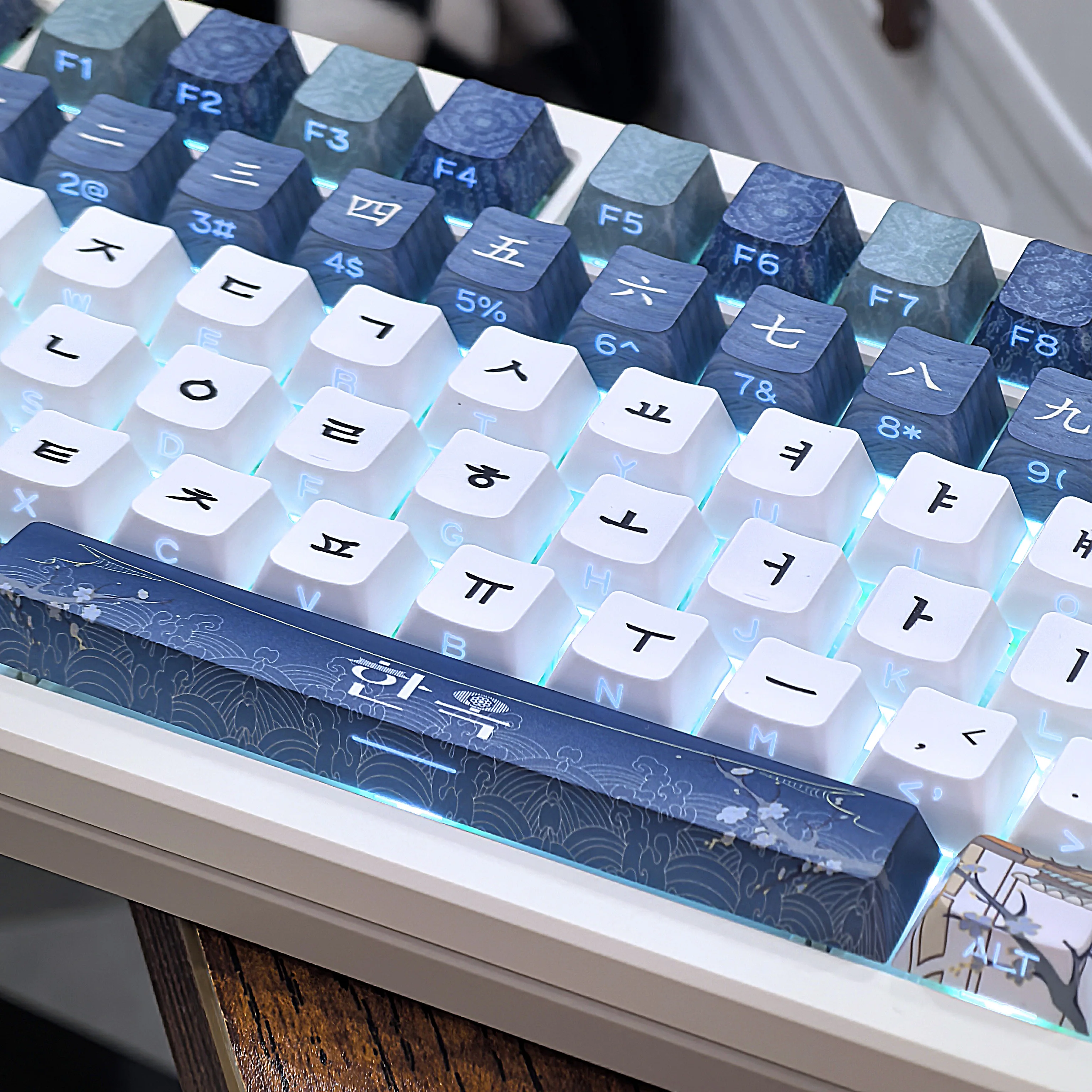 MAIMOOO Keycaps Korean 레트로 한국어 키캡 Side Engraved Blue 126Keys Translucent Cherry PBT Dye Custom Point Hangul Keycaps