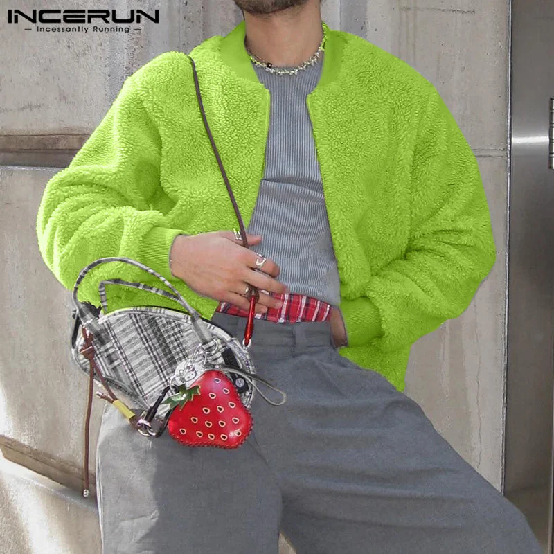 

INCERUN модные хорошо облегающие топы новые мужские текстурированные куртки на молнии повседневная уличная одежда мужские однотонные замшевые куртки с длинными рукавами пальто