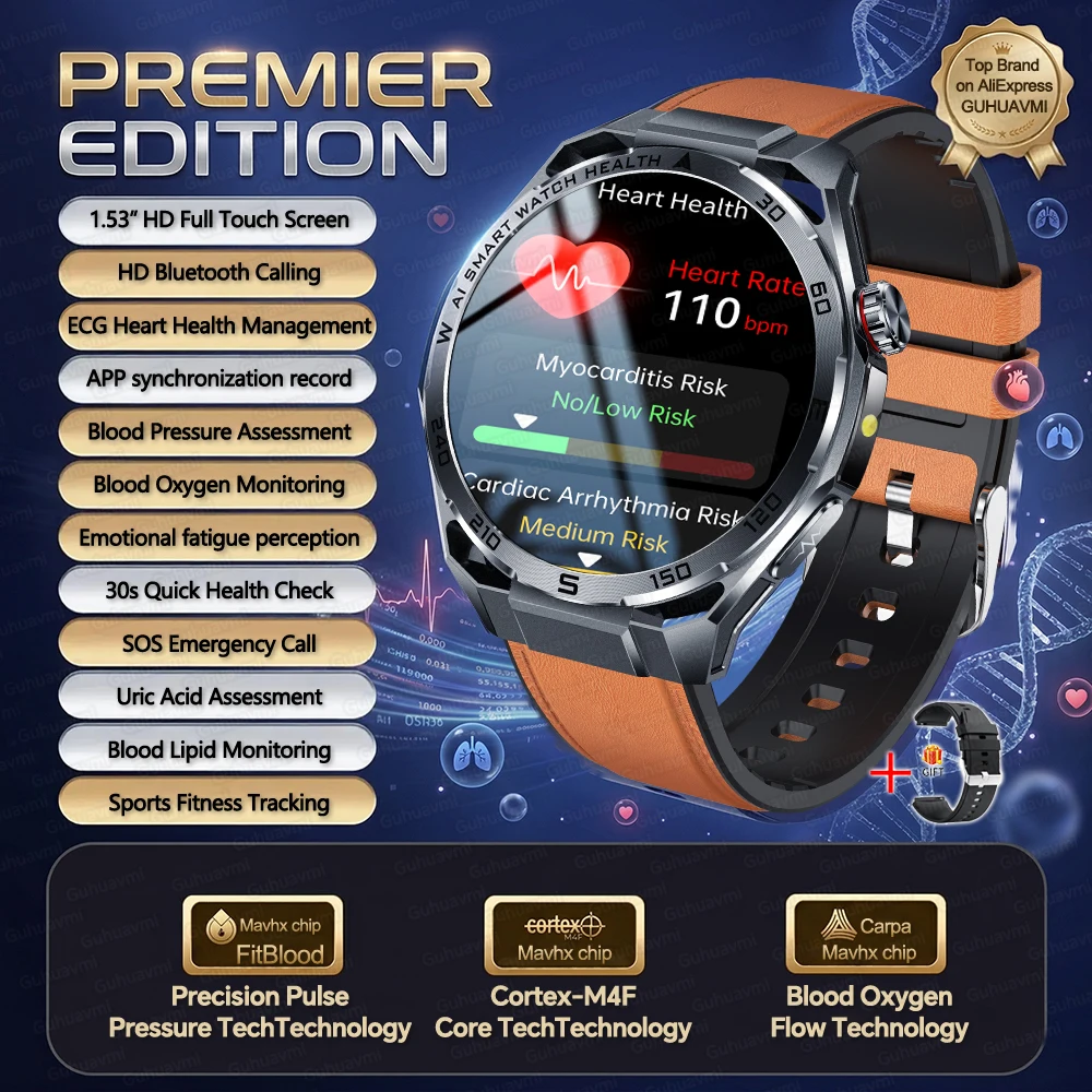 2026New Nursing-Grade AI ECG Smart Watch 1.53''Sapphire Glass Heart Rate Blood Lipid Uric Acid Monitor Bluetooth Call Smartwatch image 3