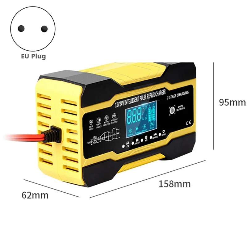 12V 24V Fully Automatic Smart Charger 10AHigh Power Portable Car Motorcycle Battery Charger for Battery Charging EU Plug