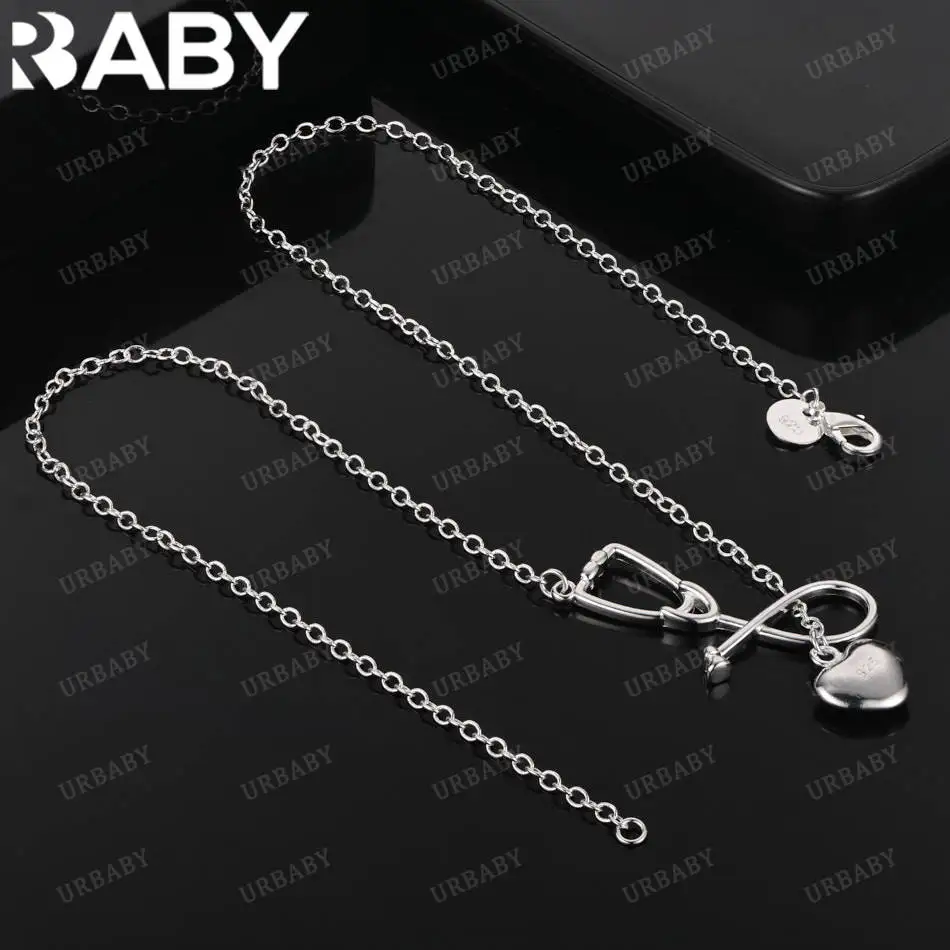 

URBABY 925 Sterling Silver 45cm Heart Necklace For Women Charm Trend Birthday Gifts Fashion Party Fine Jewelry