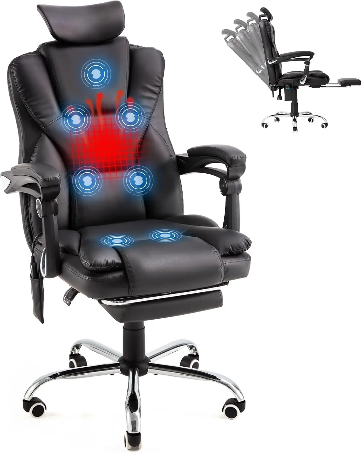 

Office Chair With 7 Point Vibration Massage & Heat Functions, Ergonomic Recliner With Adjustable Headrest & Footrest, Faux