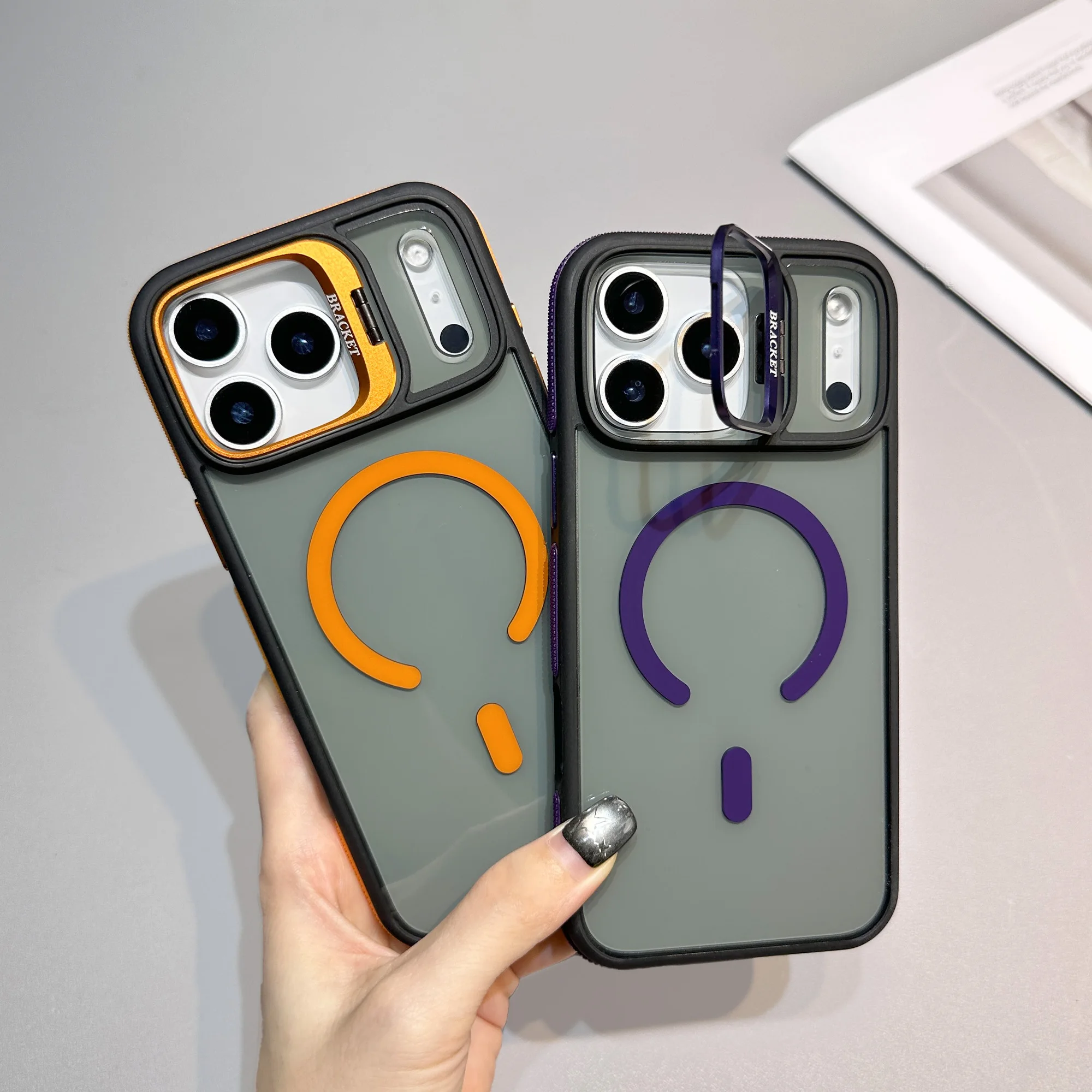 Luxury Matte Transparent Magsafe Kickstand Stand Phone Case For iPhone 17 Air 16 15 14 Plus 13 12 11 17 Pro Max Magnetic Cover - náhled 4