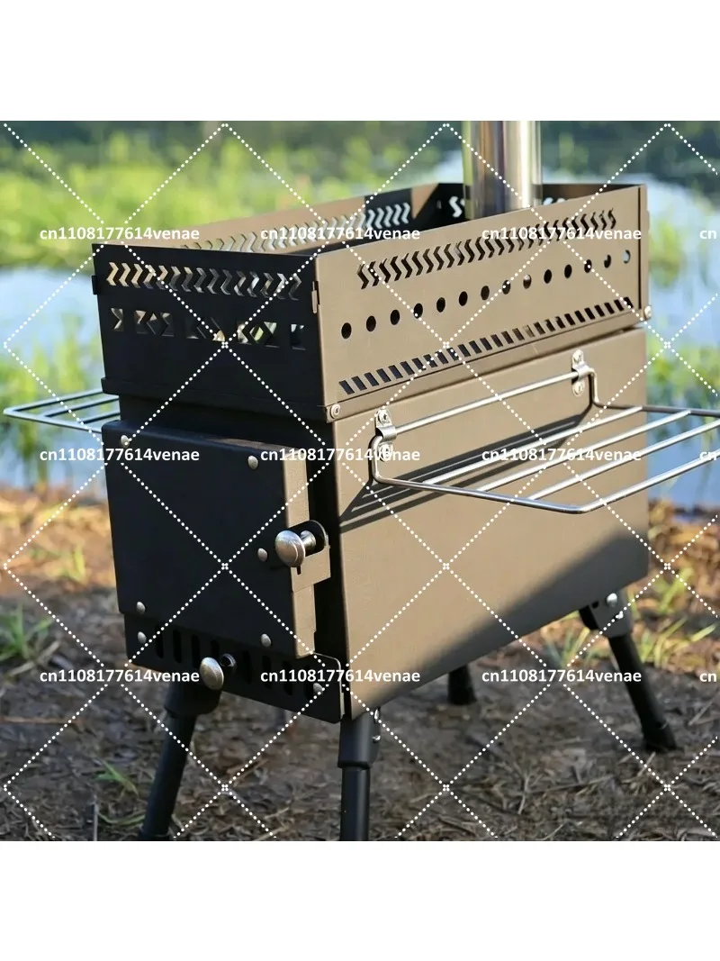 Portable Folding Wood Stove for Outdoor Tent Heating and Humidifying with Sauna Stone Basket