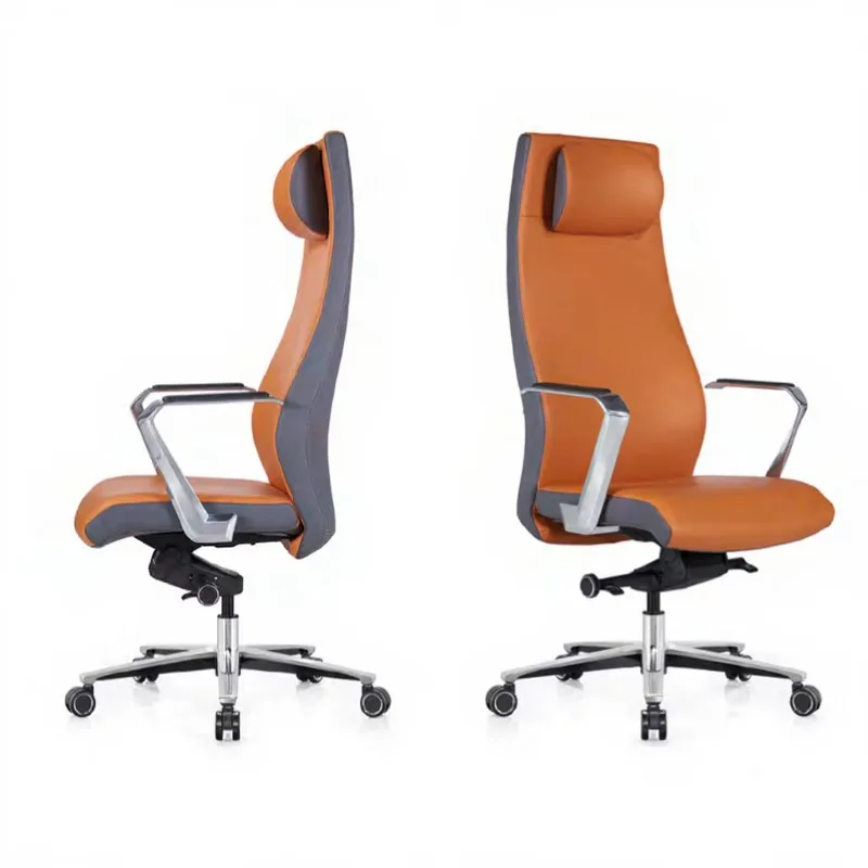Modern Luxury Office Chair with Adjustable Headrest Genuine Leather Furniture and Office Mechanism