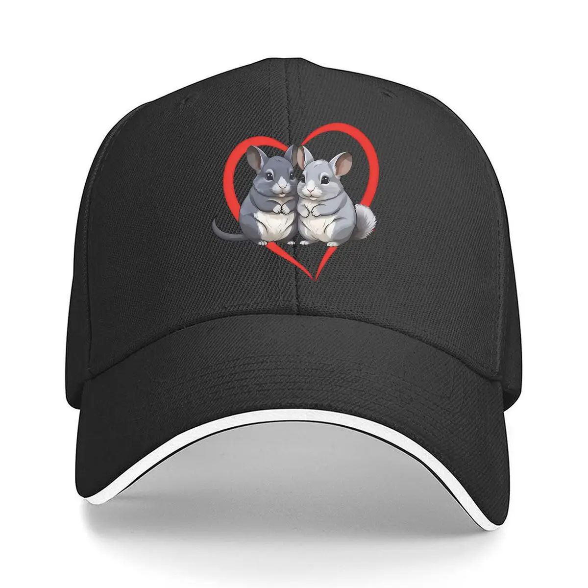 Cute Chinchilla Pair Heart Love Art Sandwich Baseball Cap