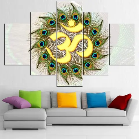 Hindu religious diamond painting peacock feather artwork multi panel 5D DIY diamond embroidery mosaic yoga 5 pcs wall art decor