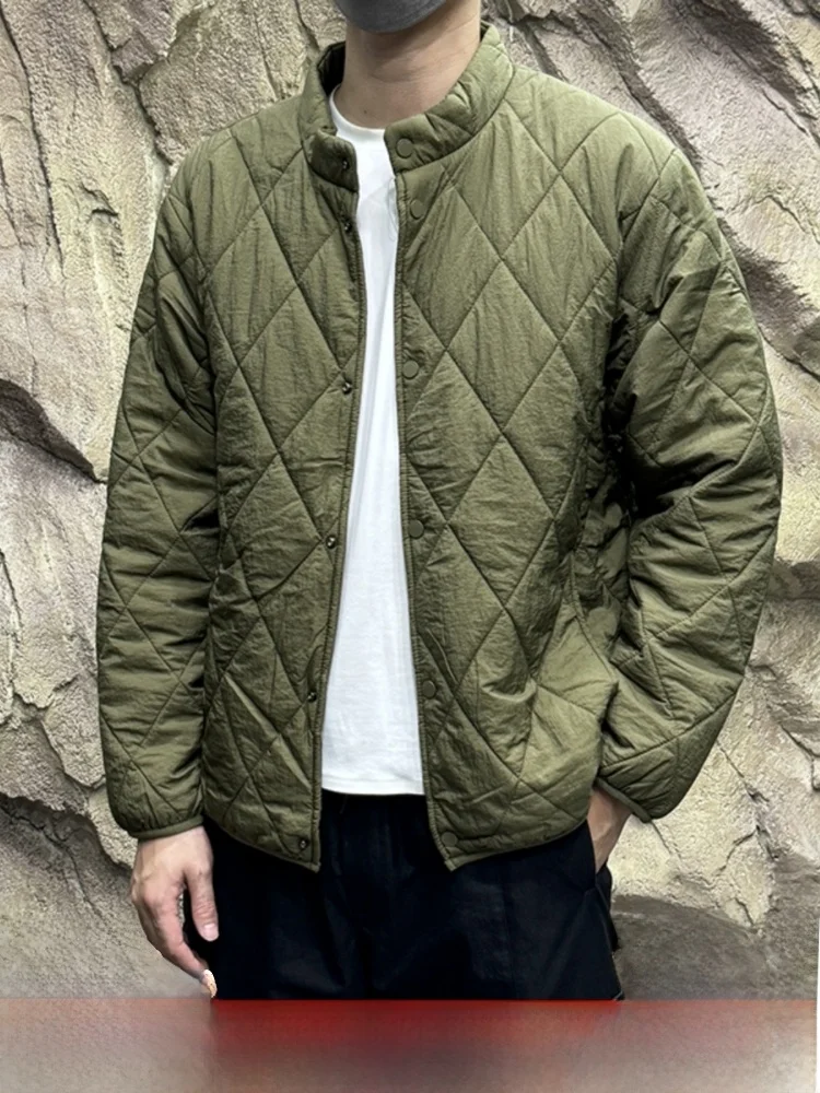 

Lightweight Puffy Diamond Quilted Cotton Jaet for Men Autumn Winter Simple Sli Warm Stand Collar Long Sve Coat