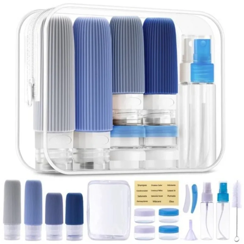 Silicone Travel Bottles Tool Set, Portable Squeezable Toiletry Containers Leakproof, Shampoo Lotion Cream Jars Spray, Bottle Set
