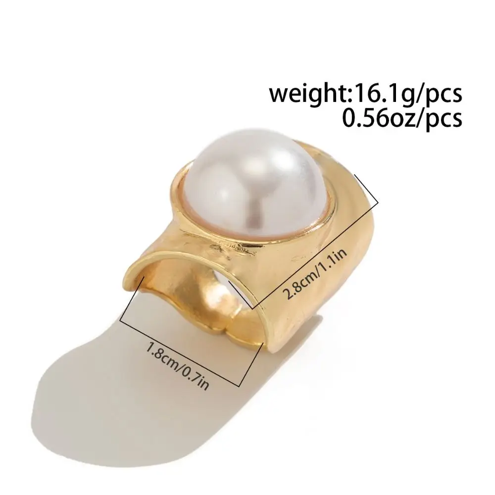 Mode Onregelmatige Wijd Open Ringen Imitatie Parel Metalen Vinger Ring Geometrische Verstelbare Ringen Sieraden Accessoires